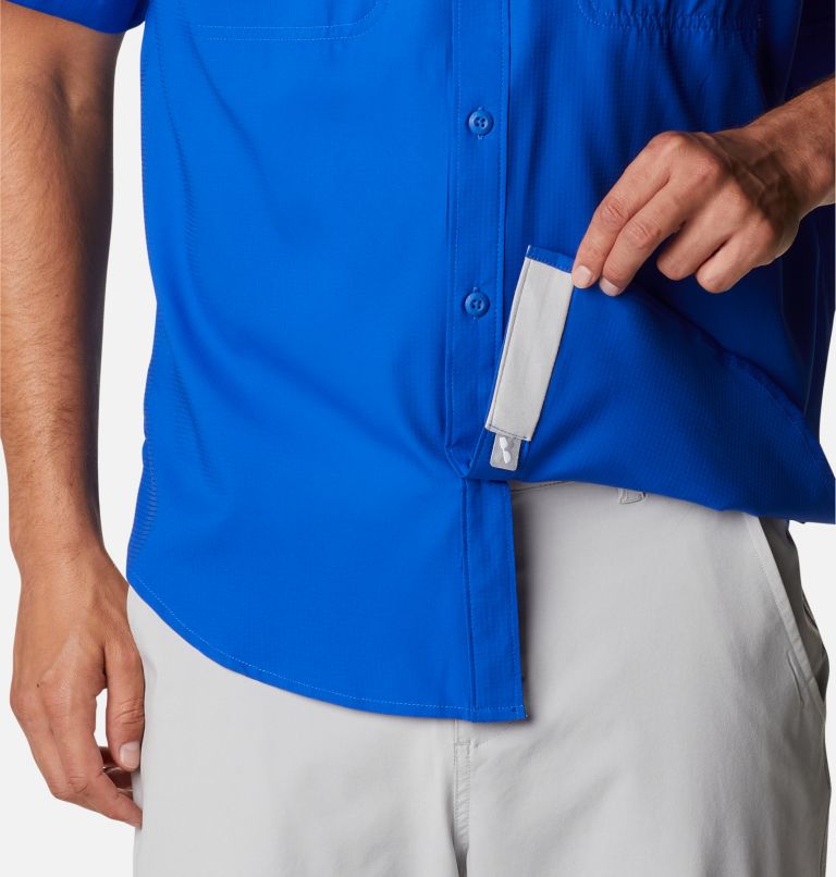 Thumbnail: Men's PFG Skiff Guide Woven Short Sleeve Shirt, Color: Blue Macaw, image 6