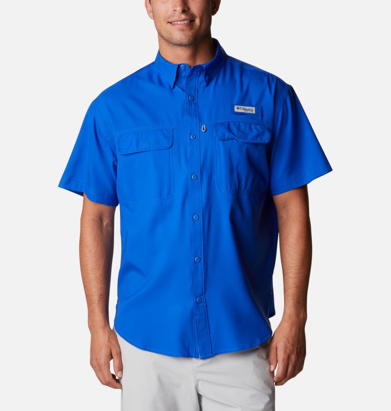 Thumbnail: Men's PFG Skiff Guide Woven Short Sleeve Shirt, Color: Blue Macaw, image 1