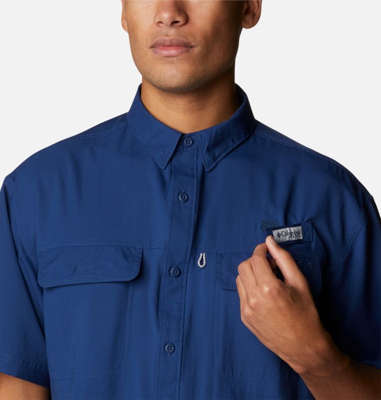 Men's PFG Skiff Guide Woven Short Sleeve Shirt, Color: Carbon, image 4
