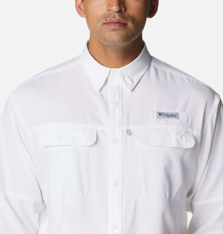 Thumbnail: Men's PFG Skiff Guide Woven Long Sleeve Shirt, Color: White, image 4