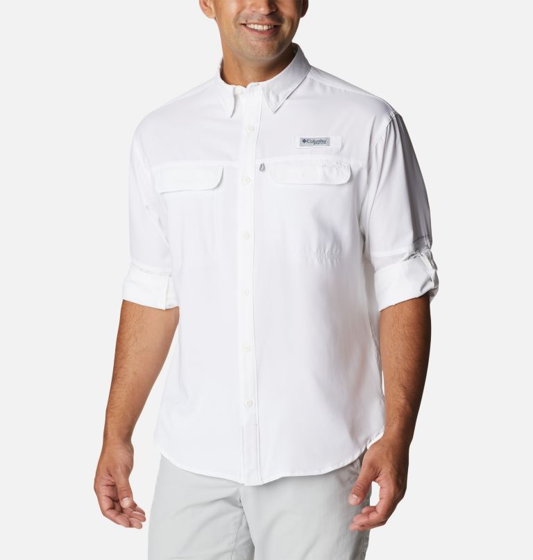 Thumbnail: Men's PFG Skiff Guide Woven Long Sleeve Shirt, Color: White, image 7