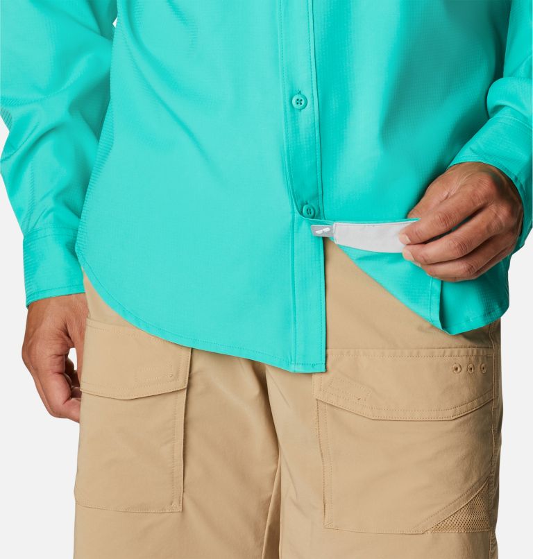 Thumbnail: Men's PFG Skiff Guide Woven Long Sleeve Shirt, Color: Electric Turquoise, image 6