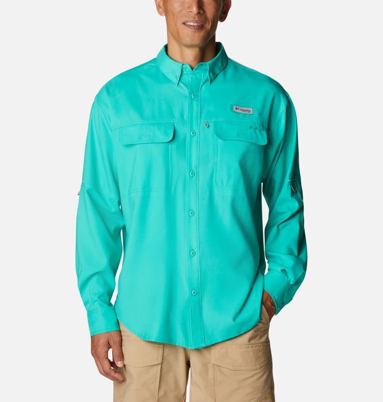 Thumbnail: Men's PFG Skiff Guide Woven Long Sleeve Shirt, Color: Electric Turquoise, image 1