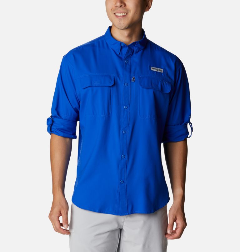 Thumbnail: Men's PFG Skiff Guide Woven Long Sleeve Shirt, Color: Blue Macaw, image 7