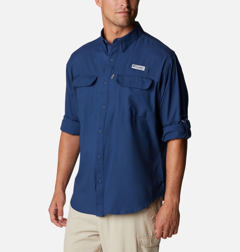 Men's PFG Skiff Guide Woven Long Sleeve Shirt, Color: Carbon, image 7