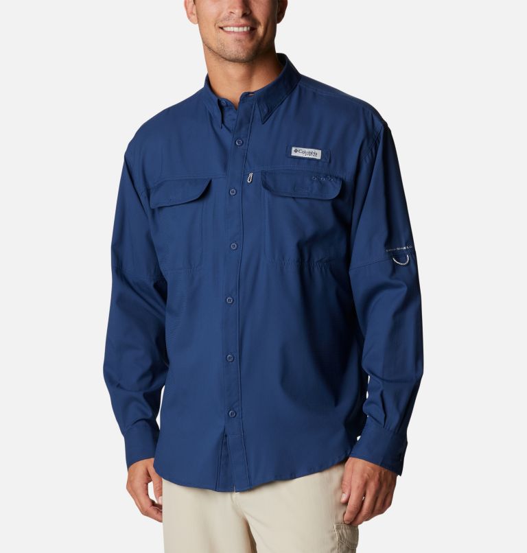 Men's PFG Skiff Guide Woven Long Sleeve Shirt, Color: Carbon, image 1