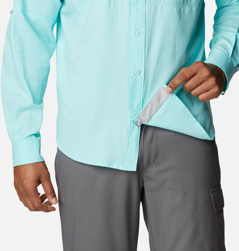 Men's PFG Skiff Guide Woven Long Sleeve Shirt, Color: Gulf Stream, image 6