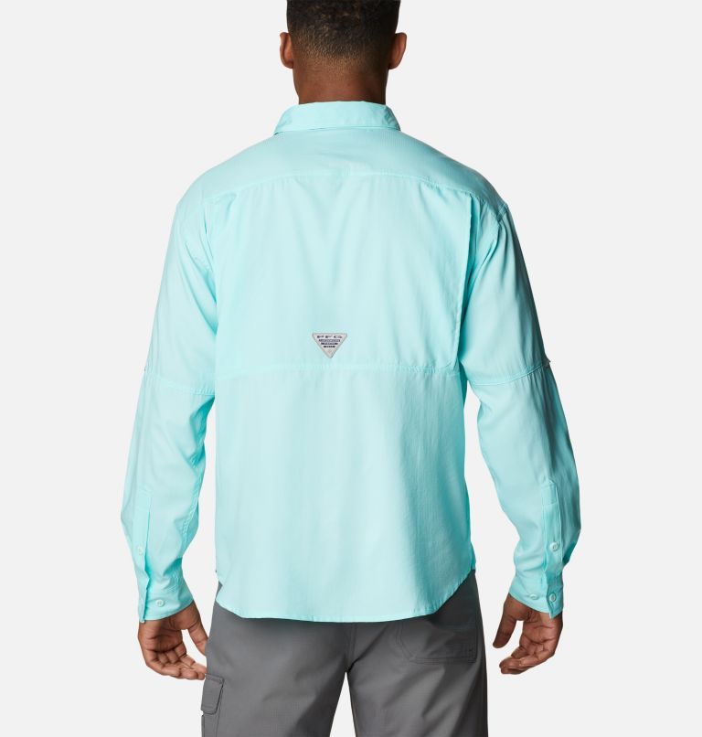 Men's PFG Skiff Guide Woven Long Sleeve Shirt, Color: Gulf Stream, image 2