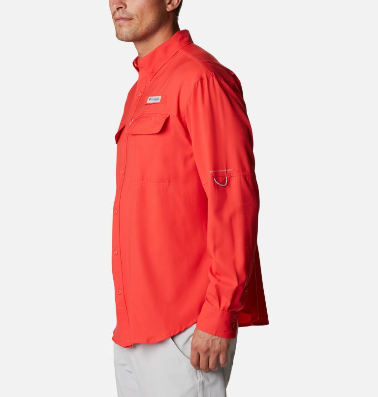 Thumbnail: Men's PFG Skiff Guide Woven Long Sleeve Shirt, Color: Red Hibiscus, image 3