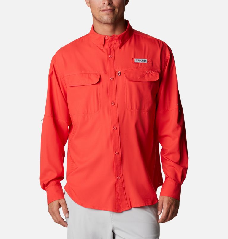 Thumbnail: Men's PFG Skiff Guide Woven Long Sleeve Shirt, Color: Red Hibiscus, image 1