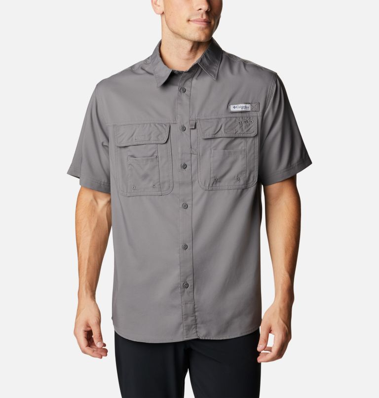 Men's PFG Drift Guide Woven Short Sleeve Shirt, Color: City Grey