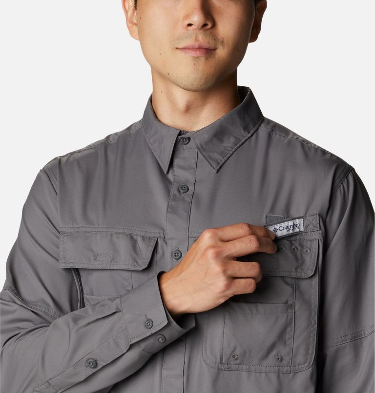 Thumbnail: Men's PFG Drift Guide Woven Long Sleeve Shirt, Color: City Grey, image 4