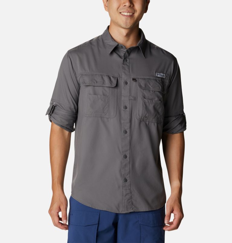 Men's PFG Drift Guide Woven Long Sleeve Shirt, Color: City Grey, image 7