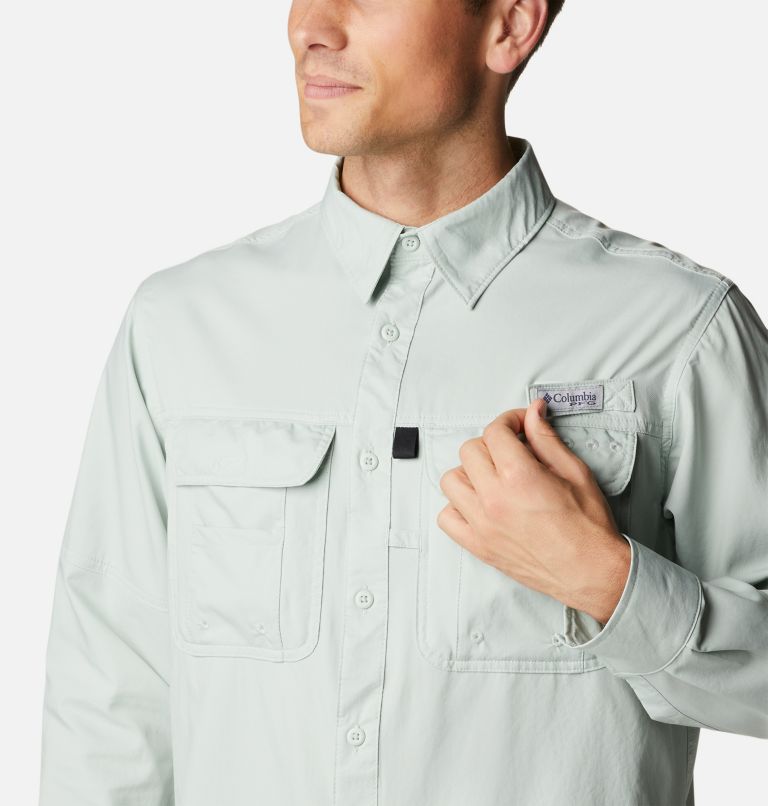 Thumbnail: Men's PFG Drift Guide Woven Long Sleeve Shirt, Color: Cool Green, image 4