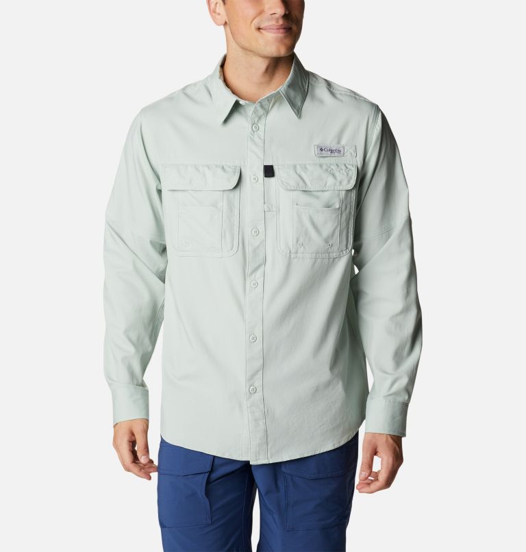 Men's PFG Drift Guide Woven Long Sleeve Shirt, Color: Cool Green