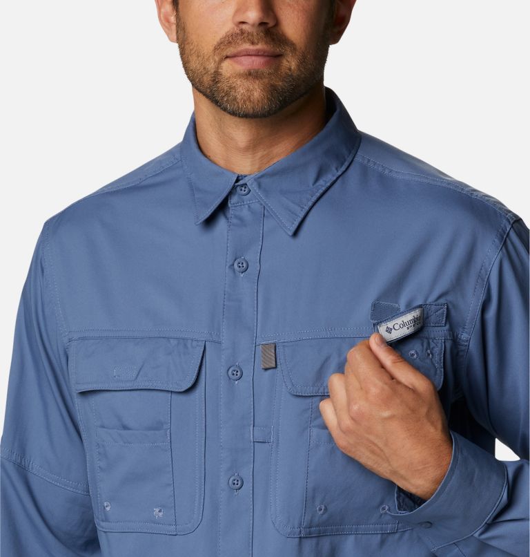 Men's PFG Drift Guide Woven Long Sleeve Shirt, Color: Bluestone, image 4