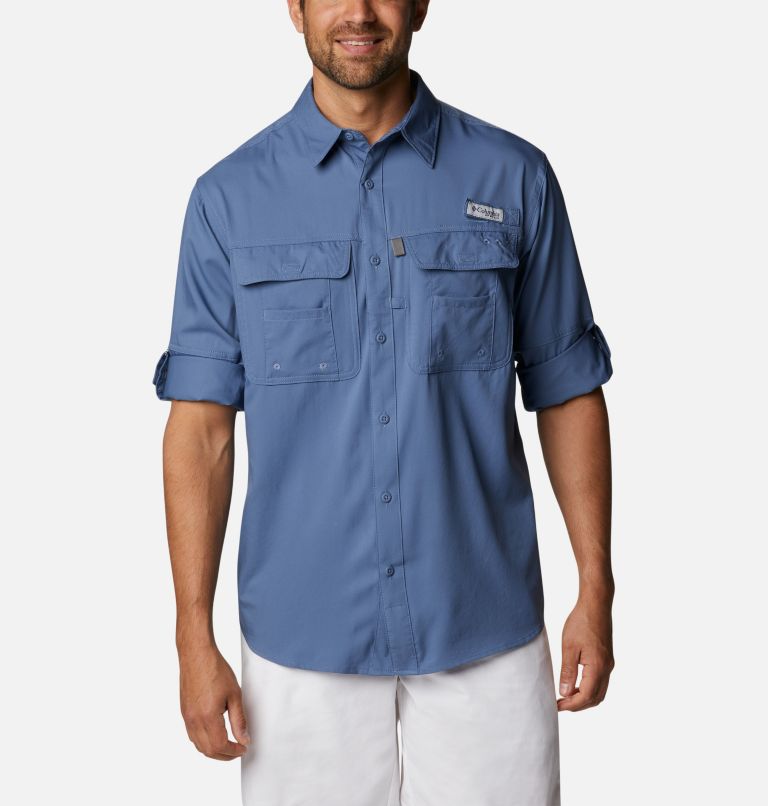 Thumbnail: Men's PFG Drift Guide Woven Long Sleeve Shirt, Color: Bluestone, image 7