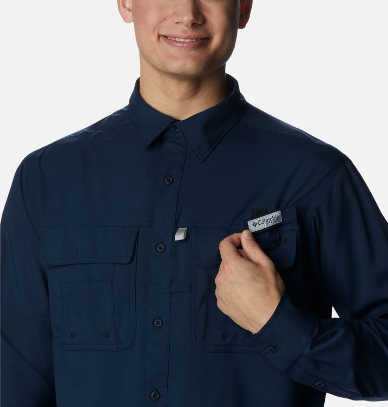 Thumbnail: Men's PFG Drift Guide Woven Long Sleeve Shirt, Color: Collegiate Navy, image 4