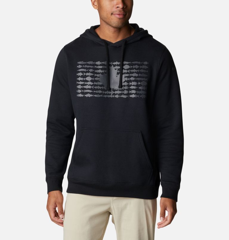 Men's PFG Fish Flag II Hoodie, Color: Black, City Grey Canada, image 1