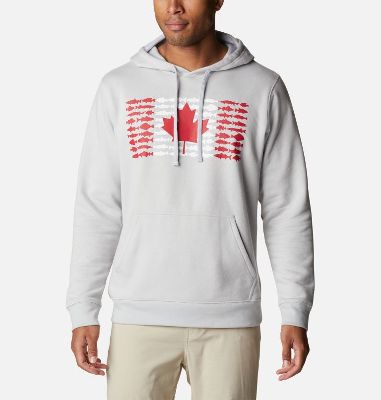 PFG Fish Flag II Hoodie | 020 | XXL, Color: Cool Grey, Bright Red Canada, image 1