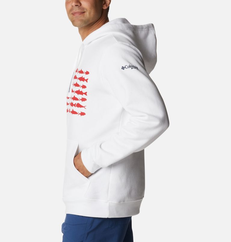 Men's PFG Fish Flag II Hoodie, Color: White, Red Spark USA, image 3