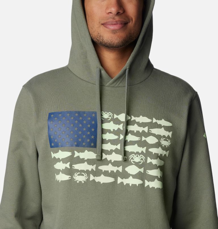 Thumbnail: Men's PFG Fish Flag II Hoodie, Color: Cypress, Key West Alaska Fish, image 4