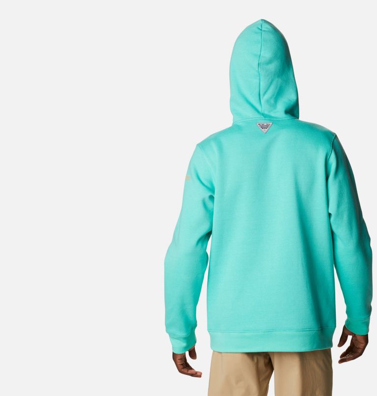 Thumbnail: Men's PFG Fish Flag II Hoodie, Color: Electric Turquoise, Bright Nectar USA, image 2
