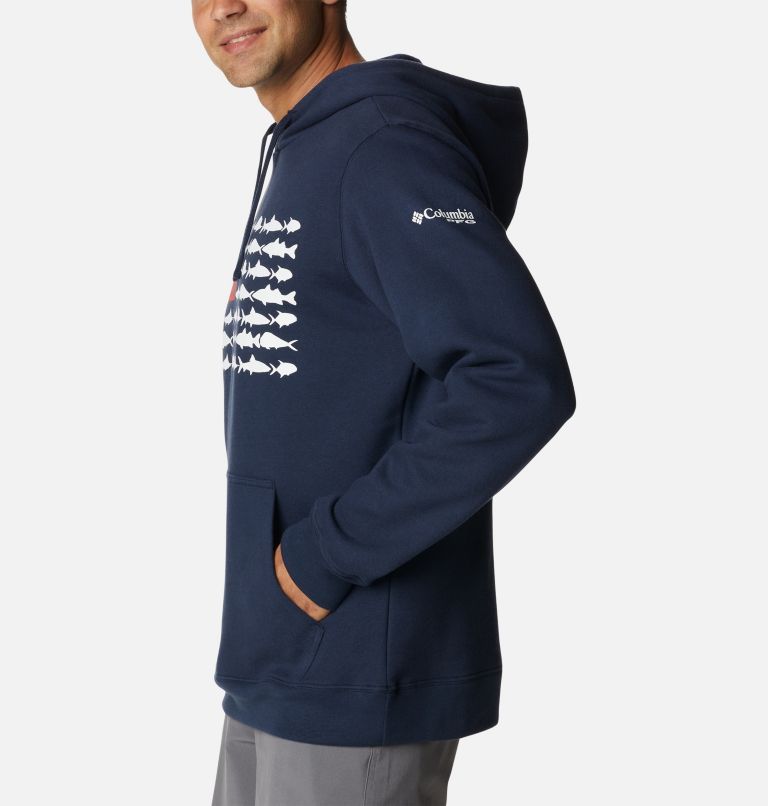 Men's PFG Fish Flag II Hoodie, Color: Collegiate Navy, White USA, image 3