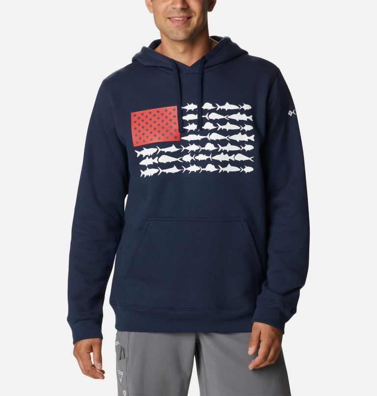 Men's PFG Fish Flag II Hoodie, Color: Collegiate Navy, White USA, image 1