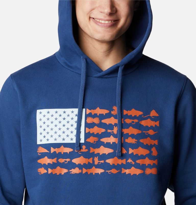 Thumbnail: Men's PFG Fish Flag II Hoodie, Color: Carbon, Island Orange Trout Flies, image 4
