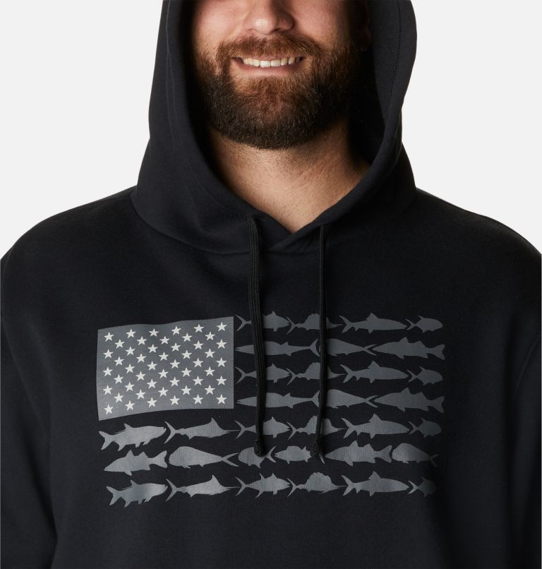 Men's PFG Fish Flag II Hoodie - Big, Color: Black, Graphite USA, image 4