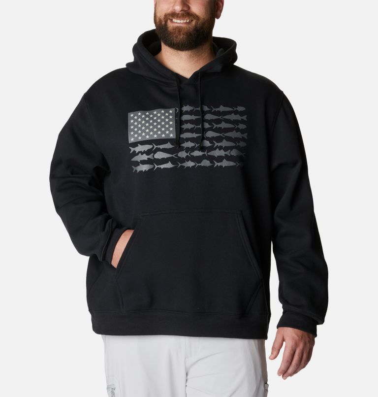 Men's PFG Fish Flag II Hoodie - Big, Color: Black, Graphite USA, image 1