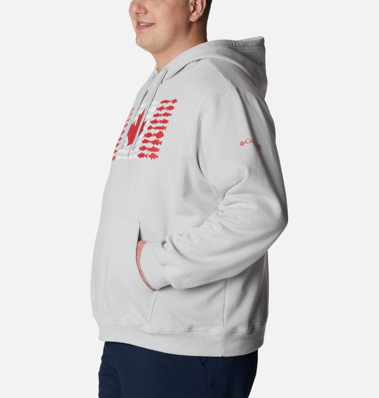 Men's PFG Fish Flag II Hoodie - Big, Color: Cool Grey, Bright Red Canada, image 3