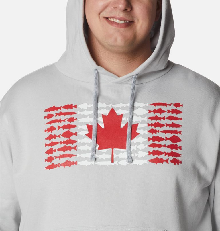 Men's PFG Fish Flag II Hoodie - Big, Color: Cool Grey, Bright Red Canada, image 4