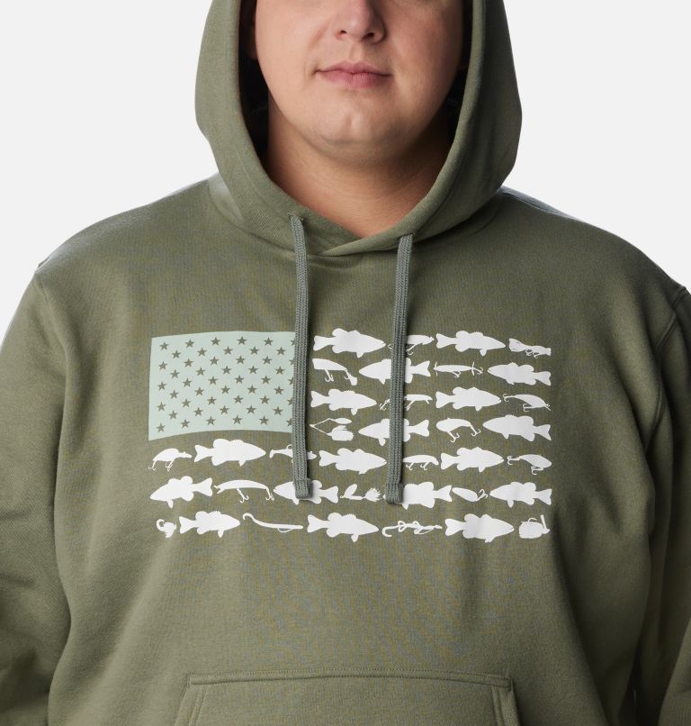 Men's PFG Fish Flag II Hoodie - Big, Color: Cypress, White Bass Lures, image 4