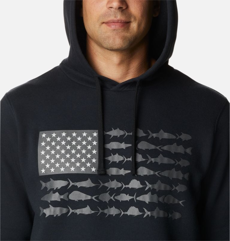 Thumbnail: Men's PFG Fish Flag II Hoodie - Tall, Color: Black, Graphite USA, image 4