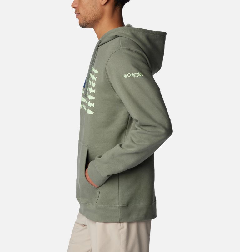 Chandail à capuchon PFG Fish Flag II Homme - Grandes tailles, Color: Cypress, Key West Alaska Fish, image 3