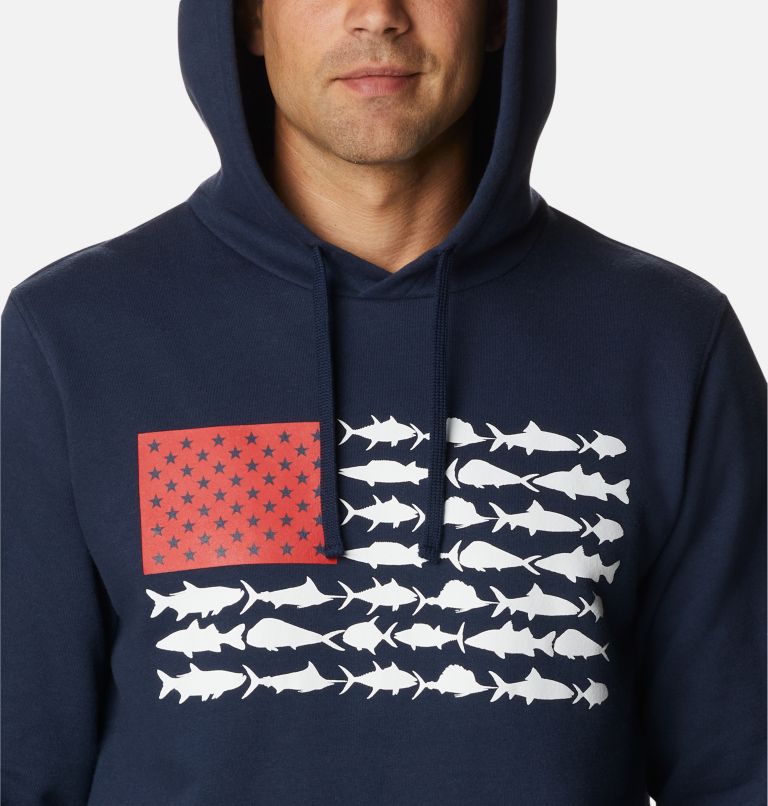 Thumbnail: Men's PFG Fish Flag II Hoodie - Tall, Color: Collegiate Navy, White USA, image 4