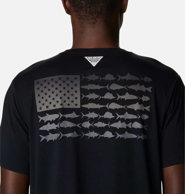 Columbia PFG T Shirt Mens XXL 2XL Blue Short Sleeve USA Flag Of Fish 1559