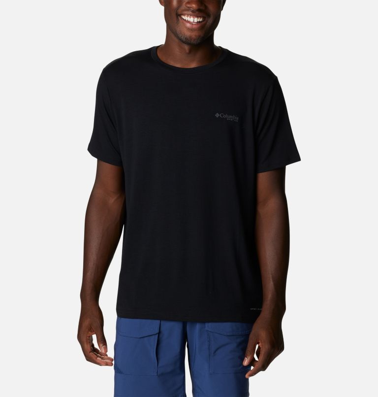 Men's PFG Fish Flag Tech Short Sleeve Shirt, Color: Black, Graphite Gradient