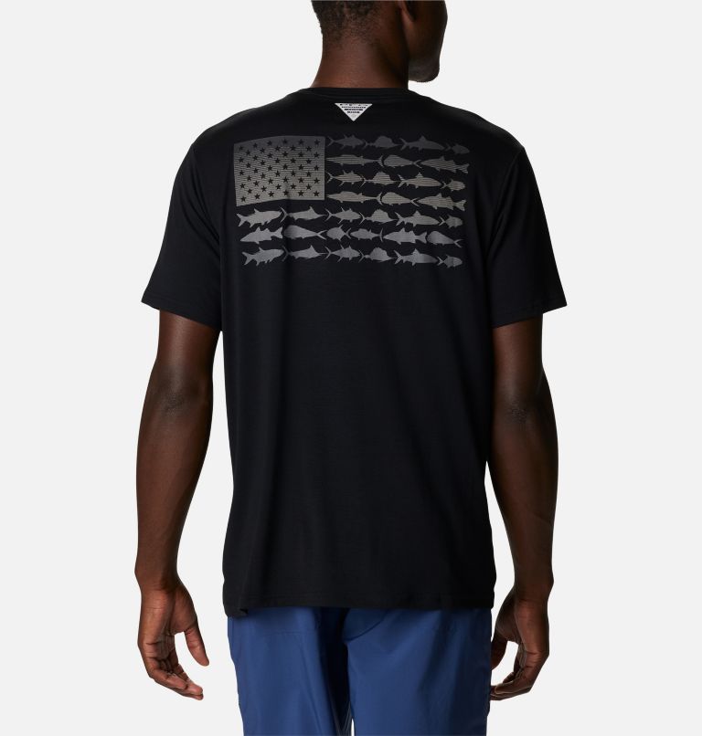 Thumbnail: Men's PFG Fish Flag Tech Short Sleeve Shirt, Color: Black, Graphite Gradient, image 1