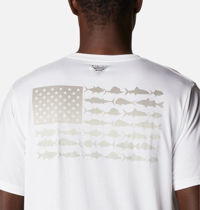 Men's PFG Fish Flag Tech Short Sleeve Shirt, Color: White, Cool Grey Gradient, image 5