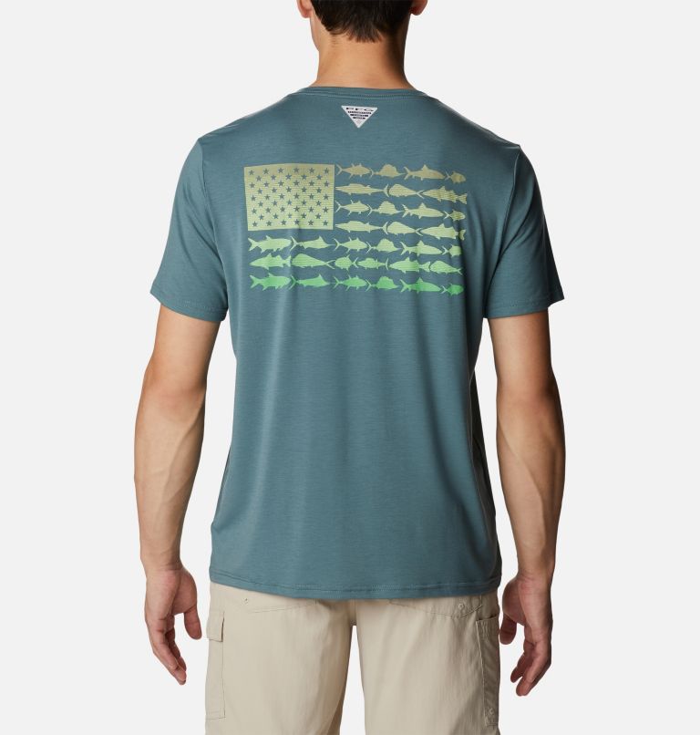 Thumbnail: Men's PFG Fish Flag Tech Short Sleeve Shirt, Color: Metal, Safari Gradient, image 2