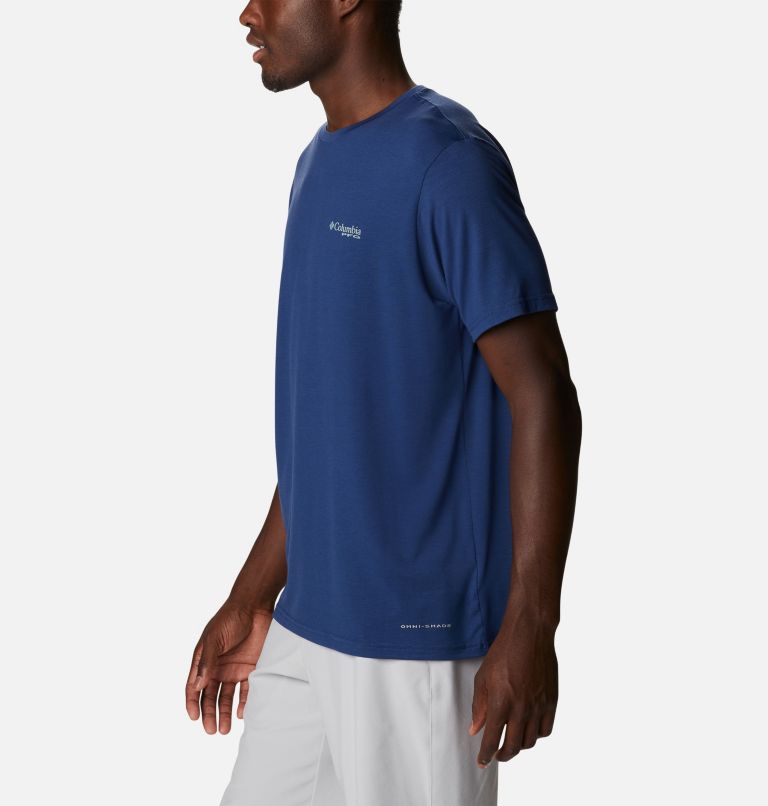 Men's PFG Fish Flag Tech Short Sleeve Shirt, Color: Carbon, Cypress Gradient, image 3