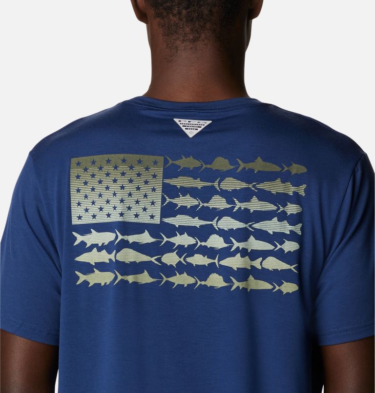 Men's PFG Fish Flag Tech Short Sleeve Shirt, Color: Carbon, Cypress Gradient, image 5