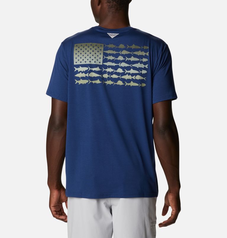Thumbnail: Men's PFG Fish Flag Tech Short Sleeve Shirt, Color: Carbon, Cypress Gradient, image 1