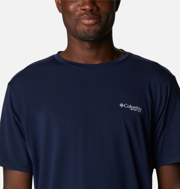 Men's PFG Boat Badge Tech Short Sleeve Shirt, Color: Collegiate Navy, White Saltwater, image 4