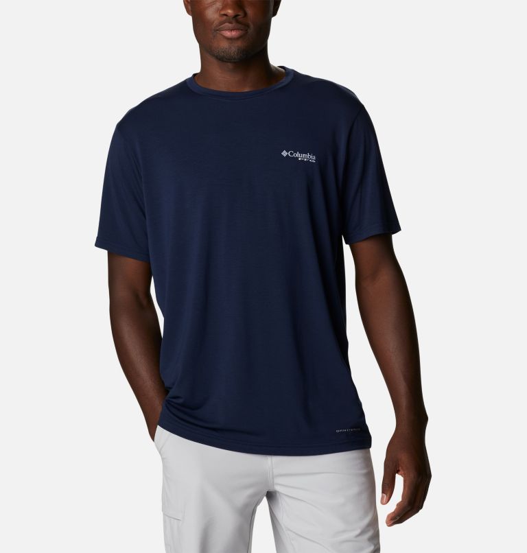 Men's PFG Boat Badge Tech Short Sleeve Shirt, Color: Collegiate Navy, White Saltwater, image 2