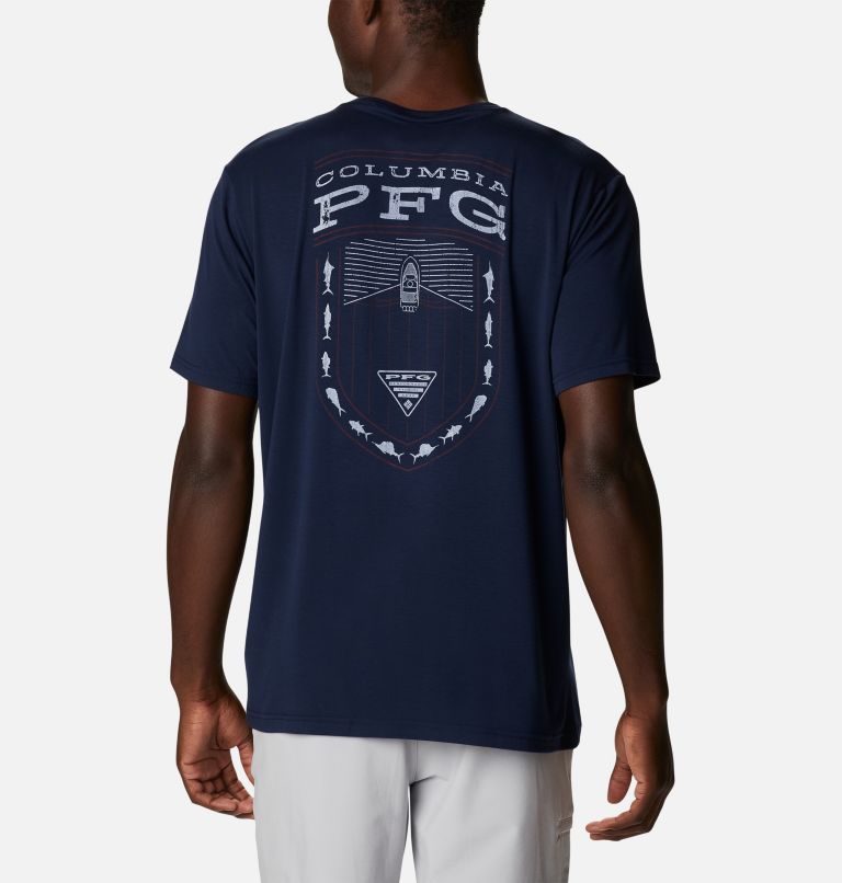 Men's PFG Boat Badge Tech Short Sleeve Shirt, Color: Collegiate Navy, White Saltwater, image 1