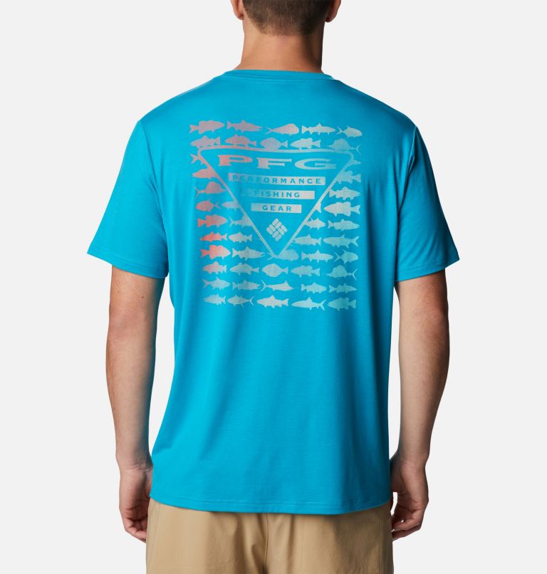 Men's PFG Triangle Fill Tech T-Shirt, Color: Ocean Teal, PFG Elements Graphic, image 2